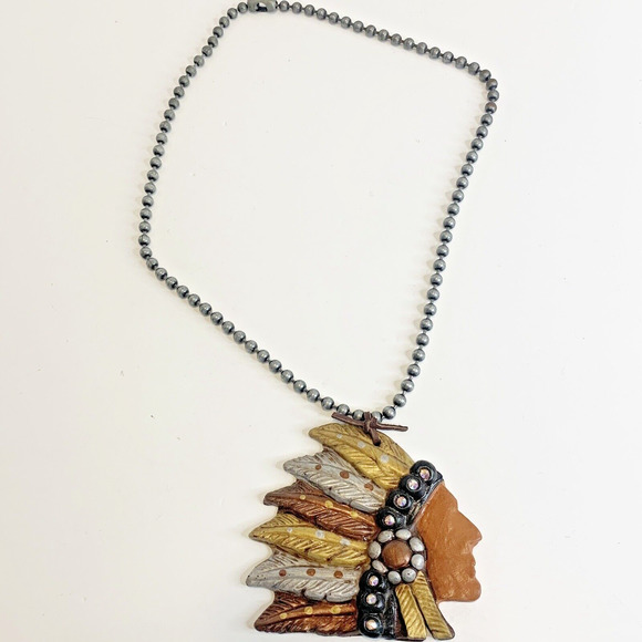 Sookie Sookie American Indian Big Chief Necklace & Pendant Signed Rhinestone - Picture 5 of 8